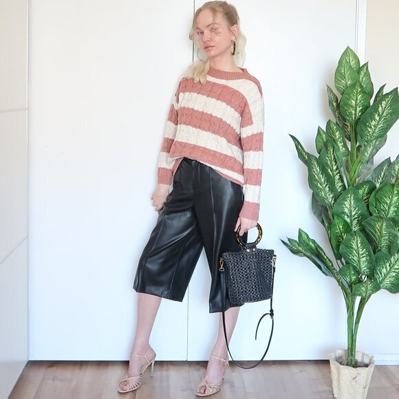 Mango Peach & White Cable Knit Chunky Sweater - Picture 2 of 13